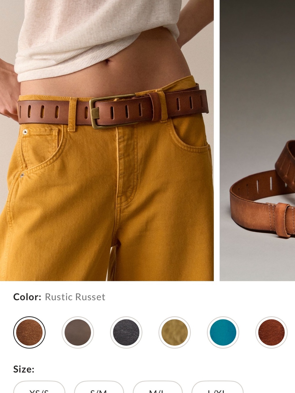 We The Free Brown Leather Belt with Brass-Tone Buckle